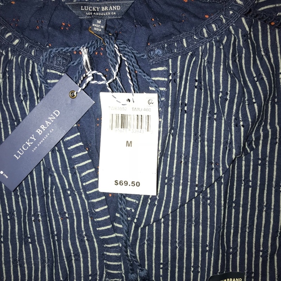 NWT Lucky Brand Cutout Stripe Peasant Top - Picture 4 of 8